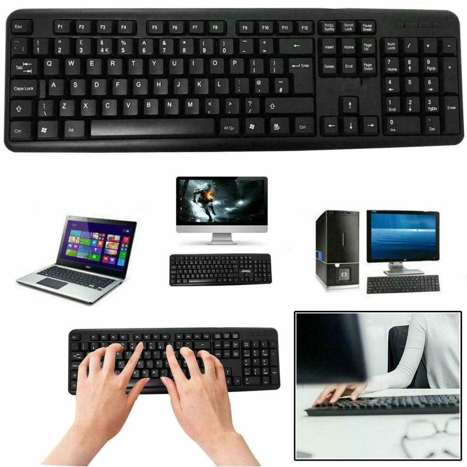 USB 2.0 Wired Stylish Slim QWERTY Keyboard UK Layout PC Laptop Desktop Computer - Image 2 of 3