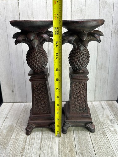 Vtg Pineapple Design Candle Holders Rustic Home Decorative 12.5" Tall Set of 2 - Picture 4 of 6