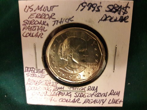ERRORS 2 US SBA 1$ DOLLAR DEFECT STRIKE PARTIAL COLLAR STRUCK THRU GREASE DEBRIS - Picture 5 of 12