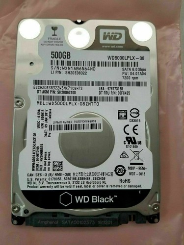 Lenovo WD Black 500GB 7200 RPM 2.5" SATA 7mm 6GB/Sec Slim Internal Laptop Perfor