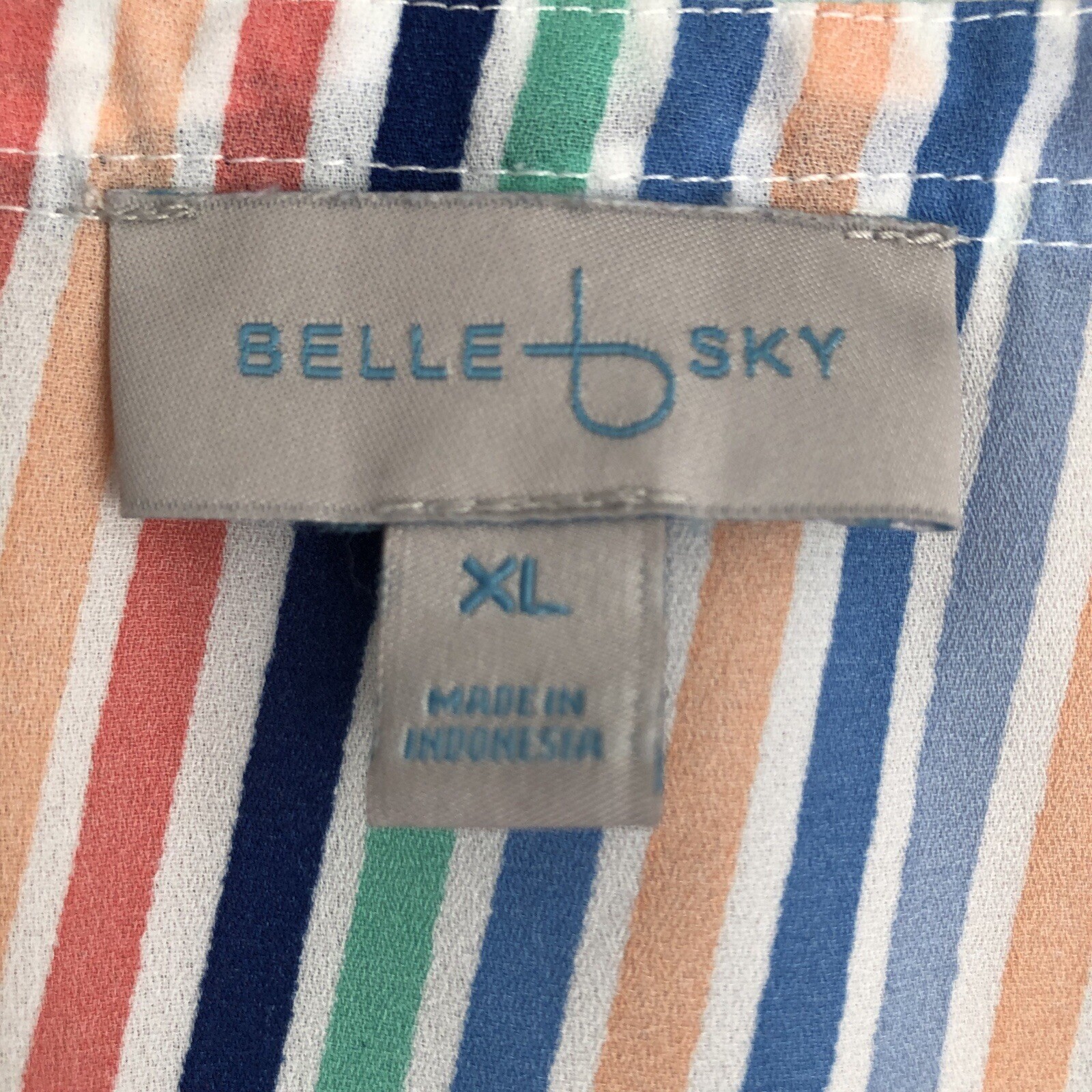 Belle Sky Sz XL Striped Long Sleeve Tie Front Blouse