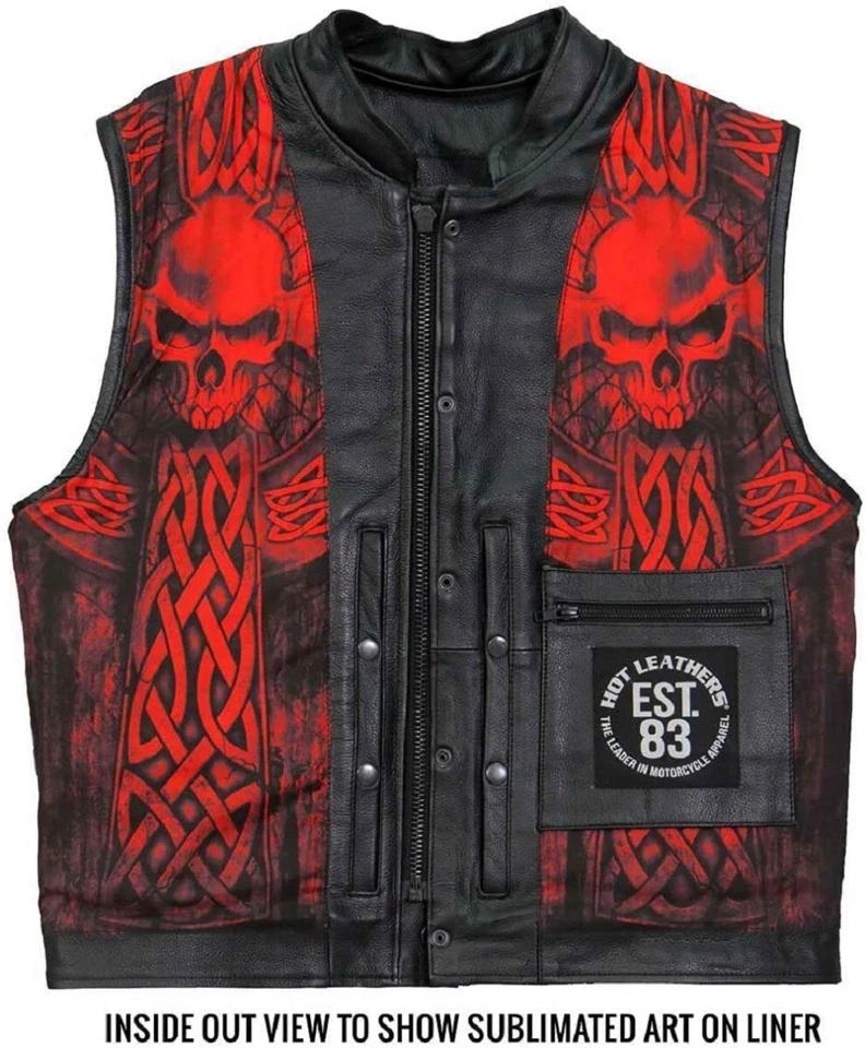 Hot Leathers VSM1051 Men's Black Celtic Cross Motorcycle Club Leather Biker Vest - Image 2 of 4