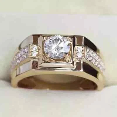 2Ct Round Cut Lab Created Diamond Men's Engagement Ring 14k Yellow Gold Plated - image 1 of 4