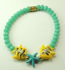 Turquoise Crystal Stretch Bracelet Porcelain Fish Howlite Starfish Handcrafted
