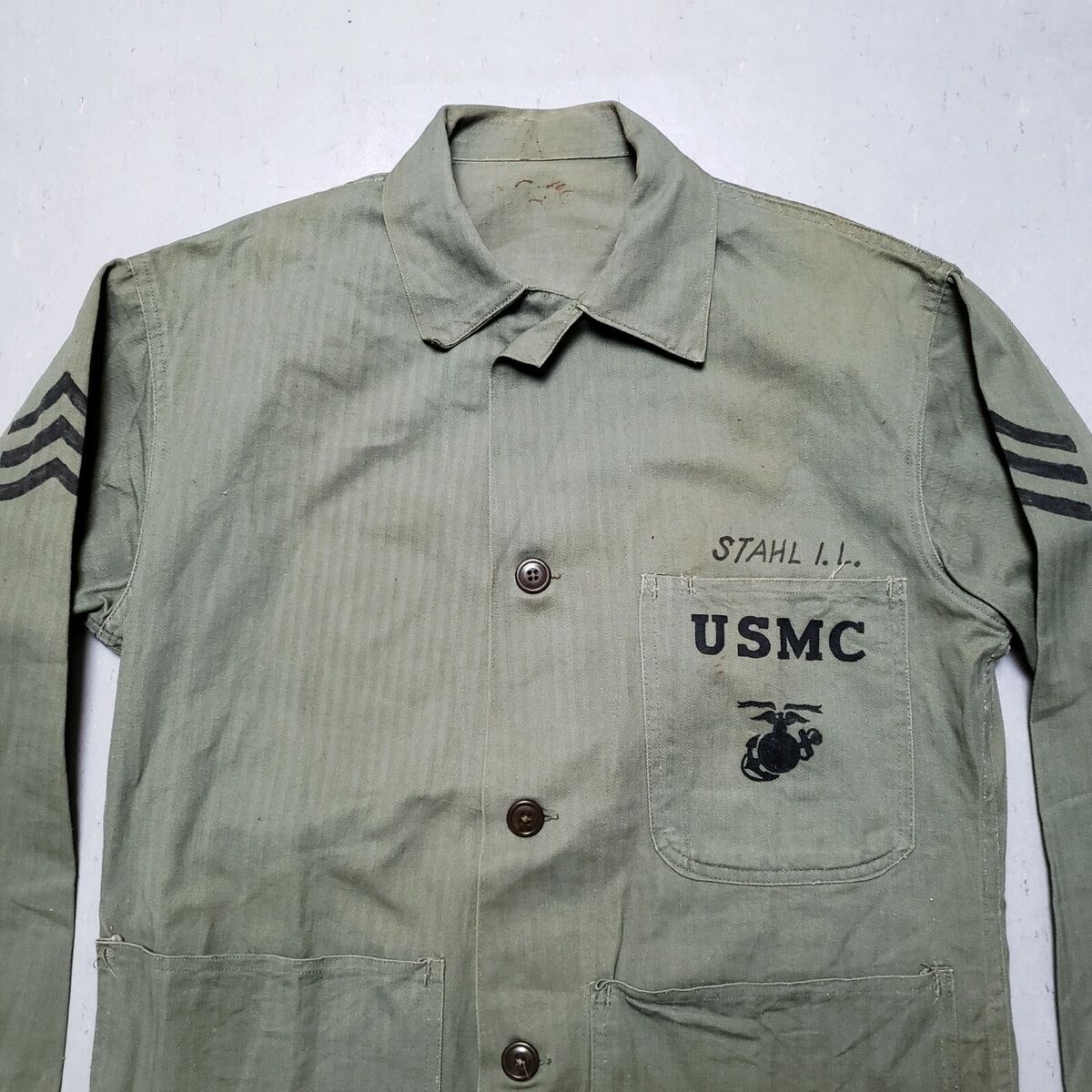 WW2 40s USMC M-41 HBT 3 Pocket Jacket Named RARE | eBay