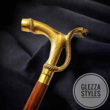 Snake Head Solid Brass Head Handle Antique Looking Wooden Walking Stick Cane