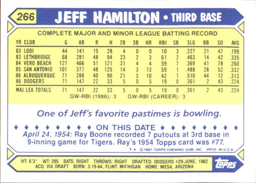 1987 Topps TIFFANY MLB Singles Choisissez vos joueurs d'équipe GLOSSY préférés #2 - #266 - Photo 520 sur 520