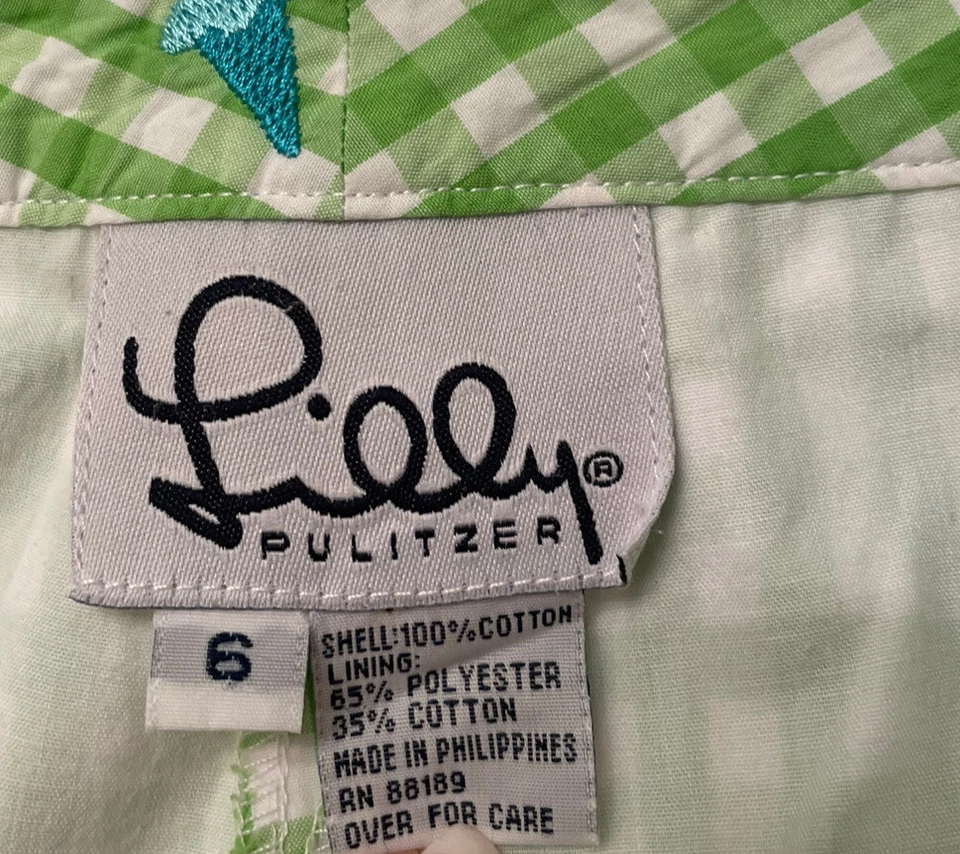 Pantalones Lilly Pulitzer Verde Blanco Algodón Capri Cono Helado Cuadros Guinga Talla 6 Foto 4 de 4