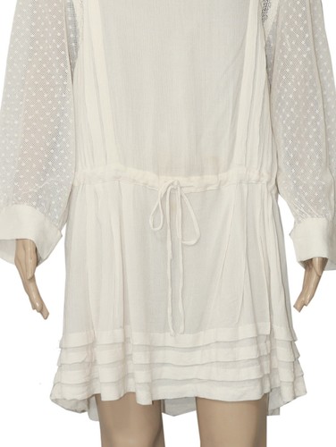 Free People Crochet Lace Trim Mesh Pleated Endless Summer Ivory Tunic Dress L - Picture 2 of 4