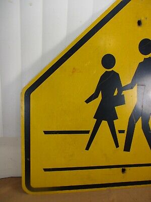 Authentic Vintage Metal Retired Yellow School Crossing Pedestrian Street  sign