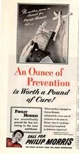 1945 Print Ad Phillip Morris Cigarettes An Ounce of Prevention is Worth a Pound