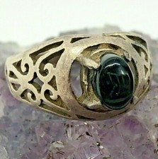 Vintage Sterling Silver 5.5mm Black Onyx Ornate Scroll Ring Size 5