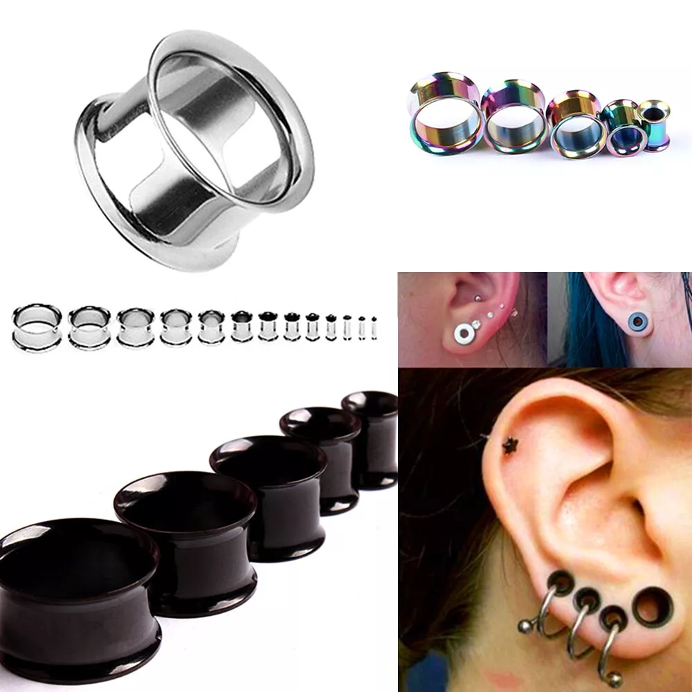 6X Gold Steel Black Simple Double Flared Flesh Tunnel Ear Plug