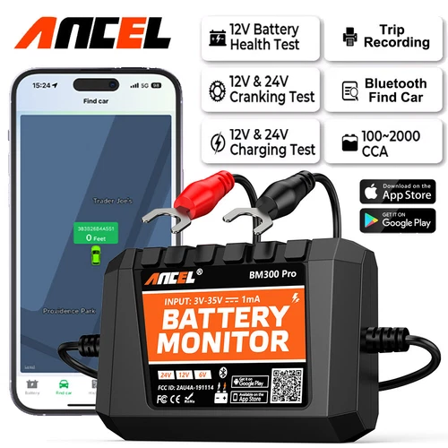 Car Battery Monitor Bluetooth 5.3 Battery Tester 12V 24V 6V Cranking Charging - Picture 1 of 23