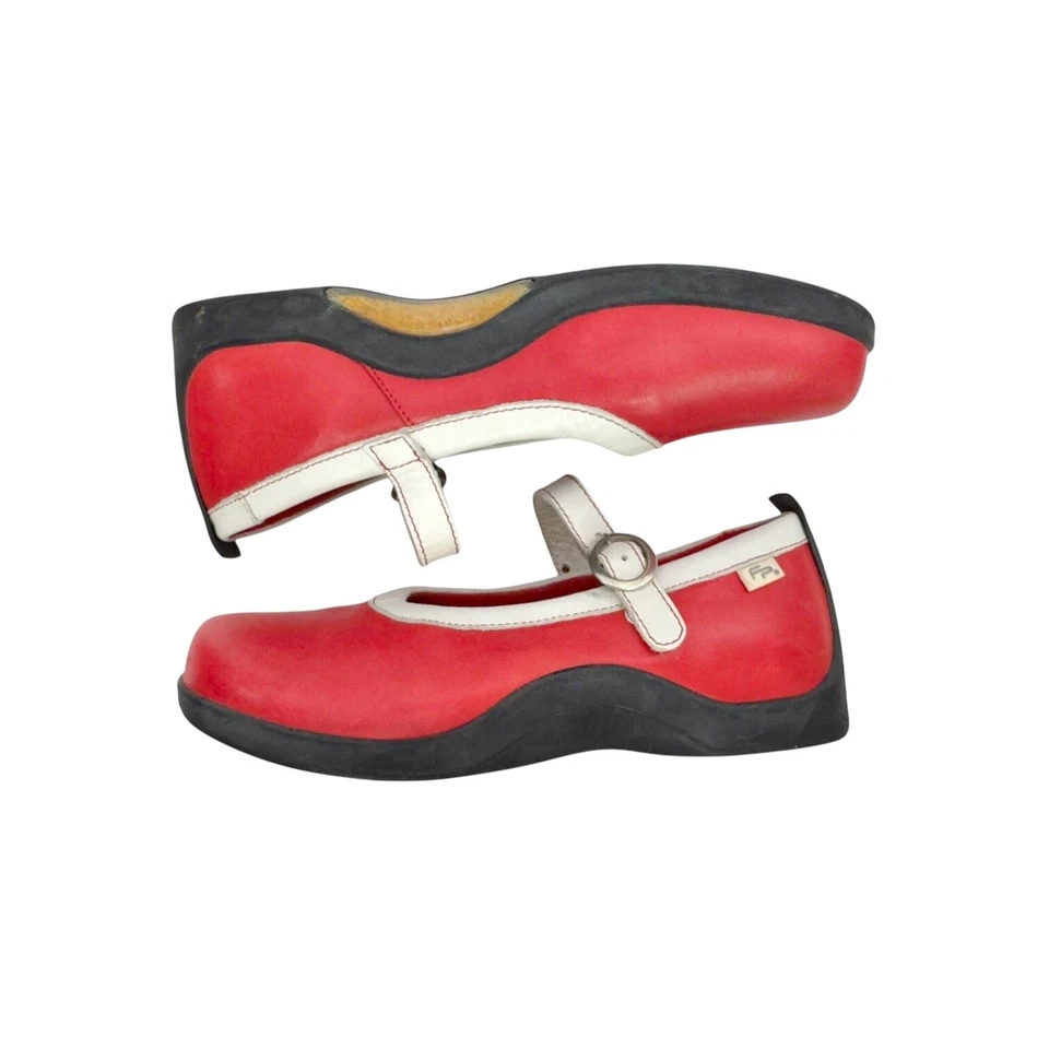 Footprints by Birkenstock Mary Janes Leather Shoes Size 36 US 5-5.5 Red White - Image 3 of 4