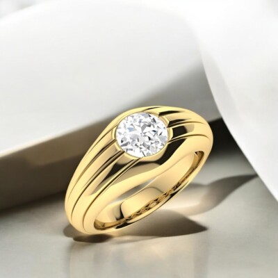 18k Yellow Gold Mens Rings Round Carat IGI Lab Grown