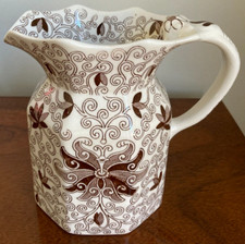 Mason's Ironstone Bow Bells Brown Octagonal 32 oz Fenton Jug/Pitcher - 6.25" H