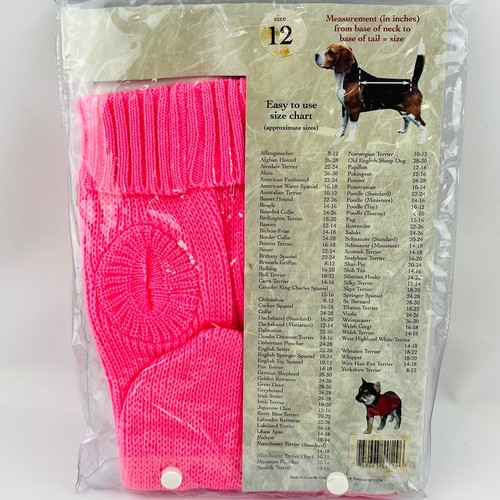 Amazing Dog Sweater Size 12 Pink Acrylic Knit Collar Cuffs Size Guide in Photos - Picture 2 of 5