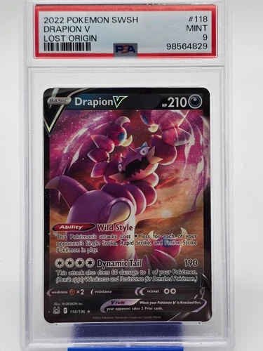 PSA 9 MINT Drapion V 118/196 Sword and Shield Lost Origin RARE Pokemon Card