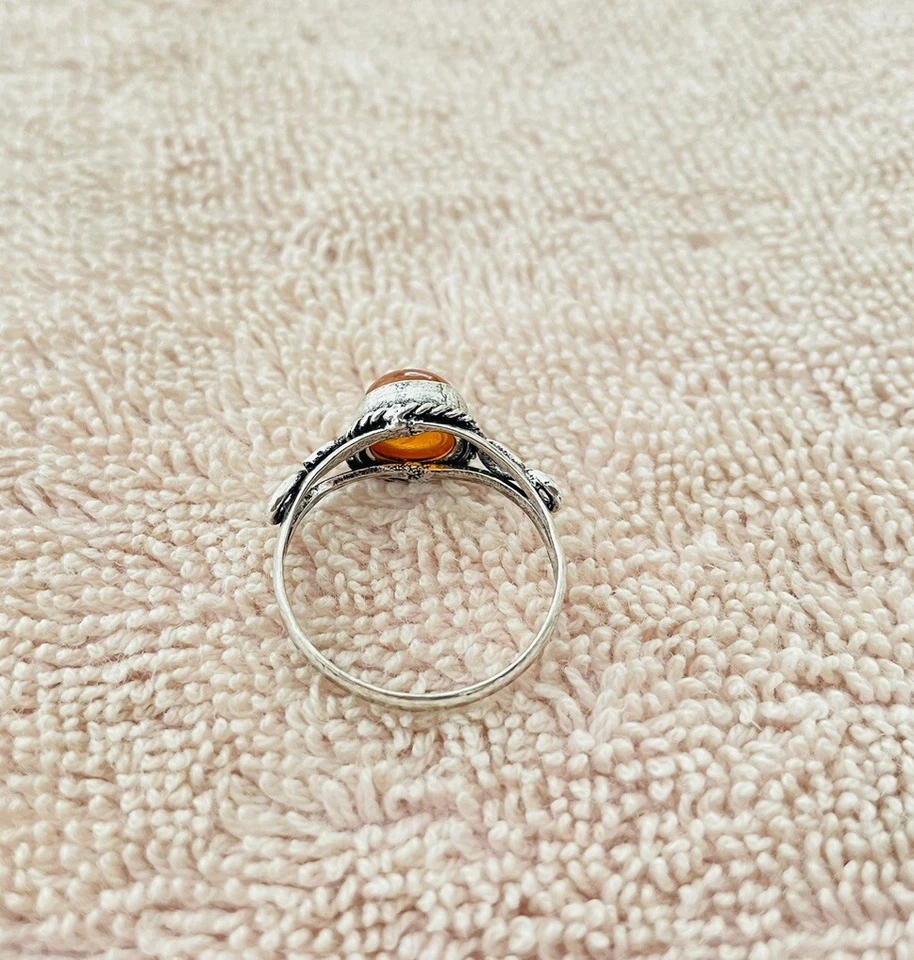 Anillo ámbar báltico talla 8,5 - chapado en plata de ley 925 - nuevo Foto 3 de 3