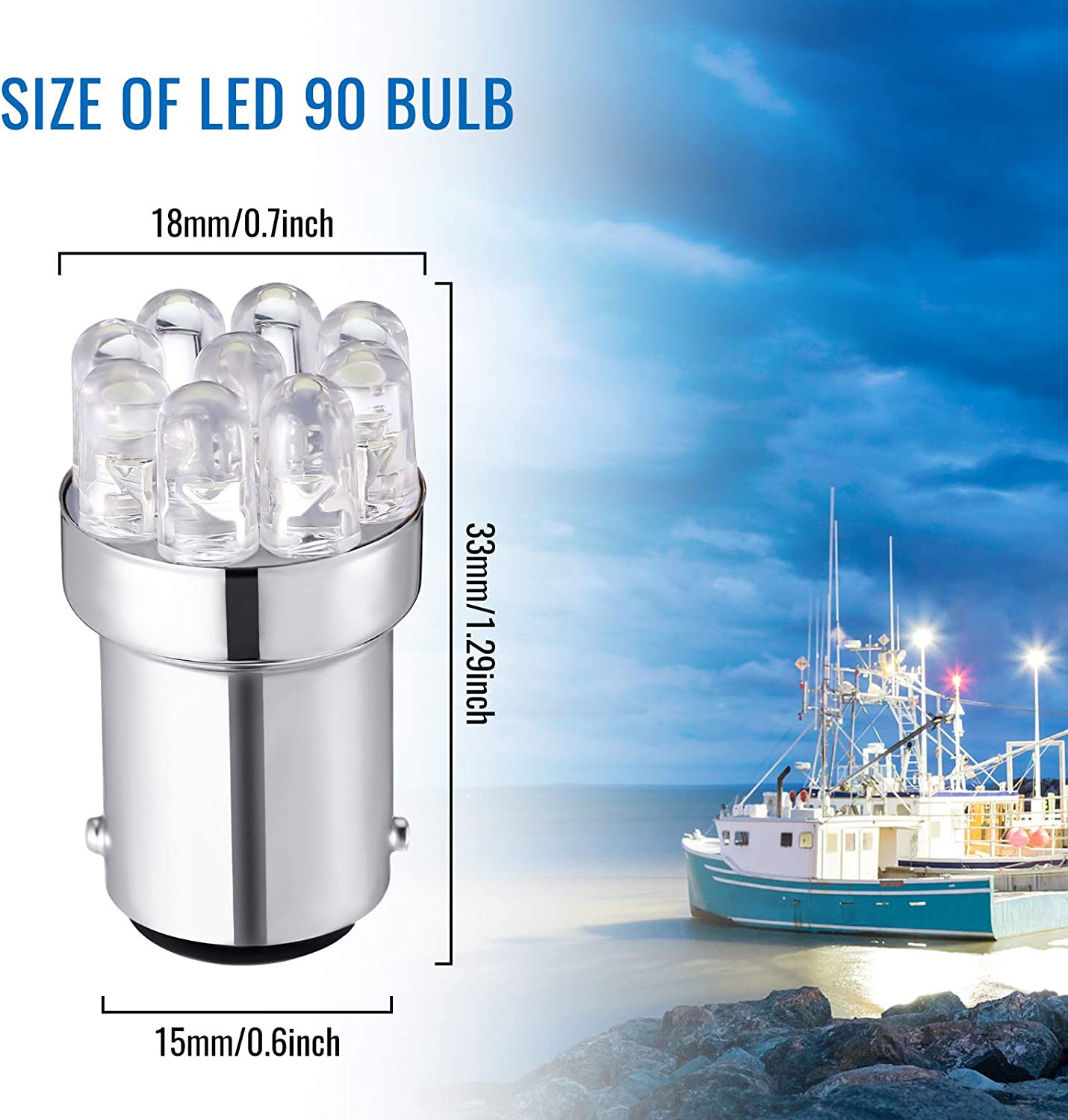 4 Pieces LED 90 Bulb 1004 Marine LED Replacement Bulb BA15D for Boat