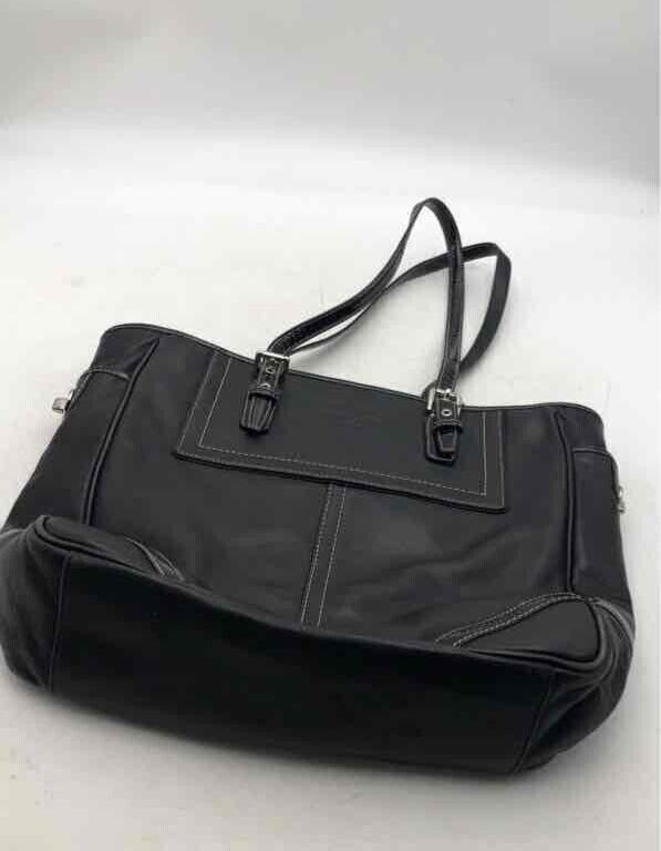 Coach Womens Black Leather Adjustable Strap Double Handle Shoulder Bag Large COA