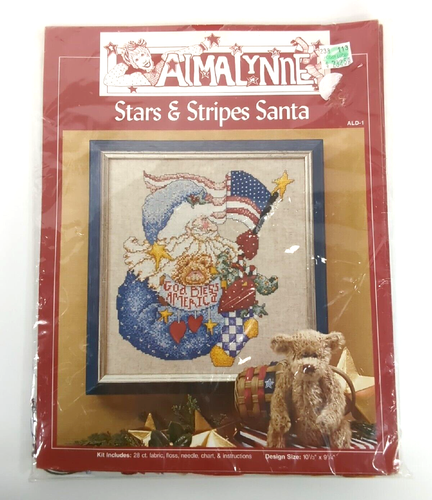 Alma Lynne Stars Stripes Santa God Bless America Flag Cross Stitch Kit ALD-1