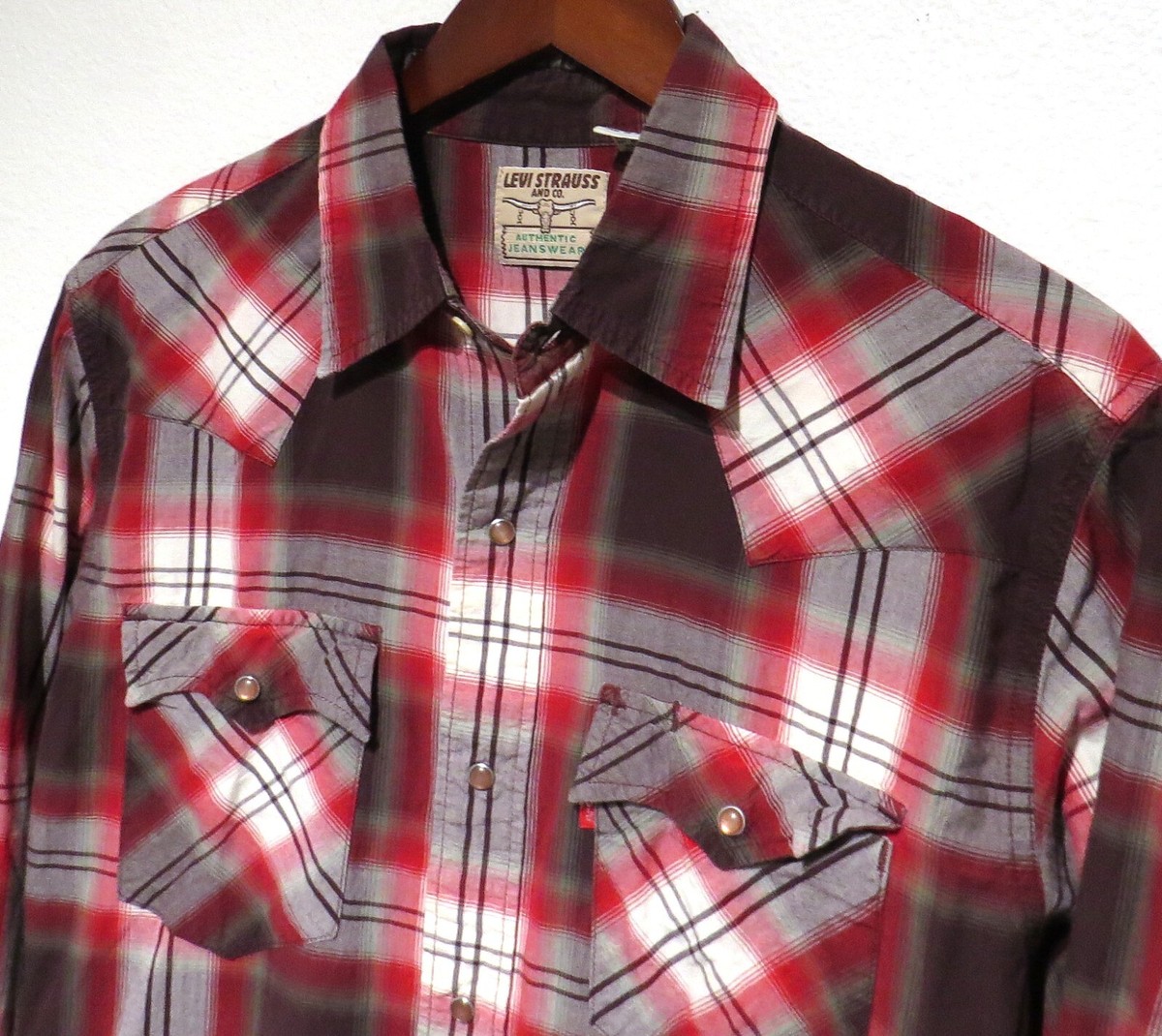☆F.ILLUMINATE☆ western check shirt wine vtg Levi's Longhorn RED MAROON WHITE Plaid Western Shirt