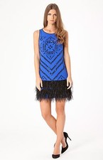 Hale Bob Beaded Blue Flapper Cocktail Dress | Feathers 00 S 4GVT6533