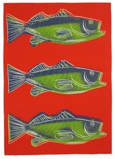 ANDY WARHOL Art Poster or Rolled Canvas Print "FISH" Red Backround