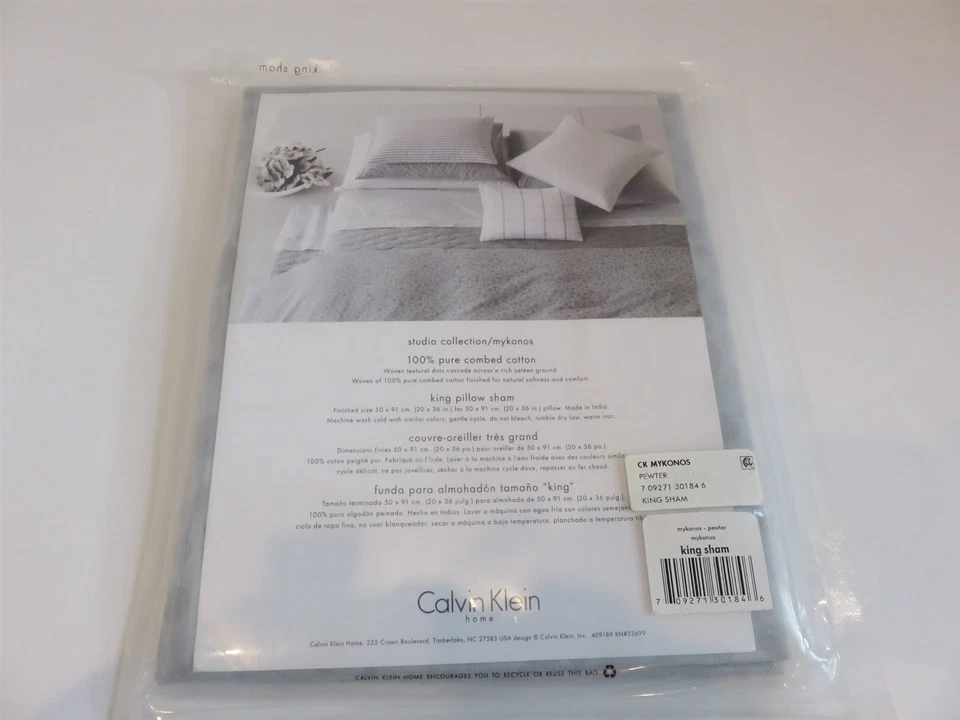 Calvin Klein Mykonos Pewter King Sham Nuevo en Paquete Foto 3 de 4