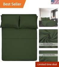 Luxury Microfiber 4-Piece Bed Sheet Set - Queen Size, Deep Pockets, Olive Green