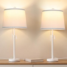 White Table Lamps Set of 2, 22" to 30" Adjustable Height Bedside Lamps for Li...