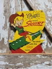 VINTAGE SQUIRT PORCELAIN SIGN OLD SODA POP BEVERAGE DRINK BOTTLE BOY RODEO FOOD