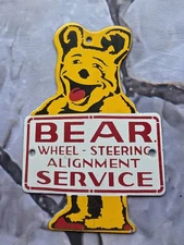 VINTAGE BEAR ALIGNMENT SERVICE PORCELAIN SIGN 8"×5.5"