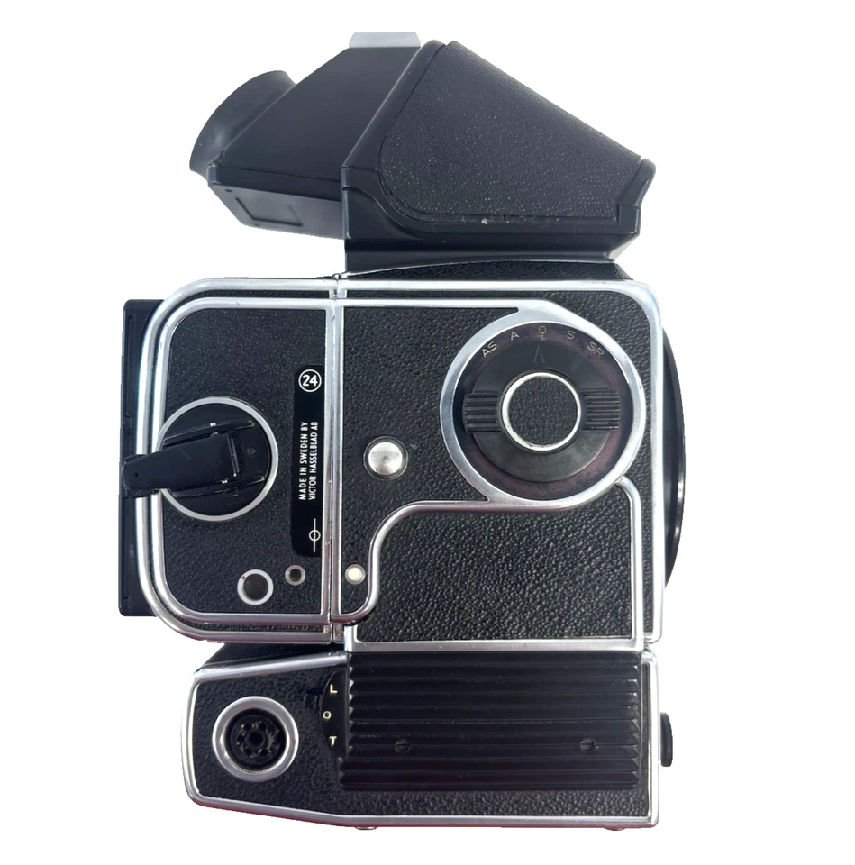 Cuerpo Hasselblad 500EL/M con parte posterior de película A12 tipo III y visor de prisma con caja Foto 2 de 4