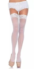 New Leg Avenue Sheer Thigh Hi Nylons W/LACE Top White 90-160lbs OSFM Style #1011