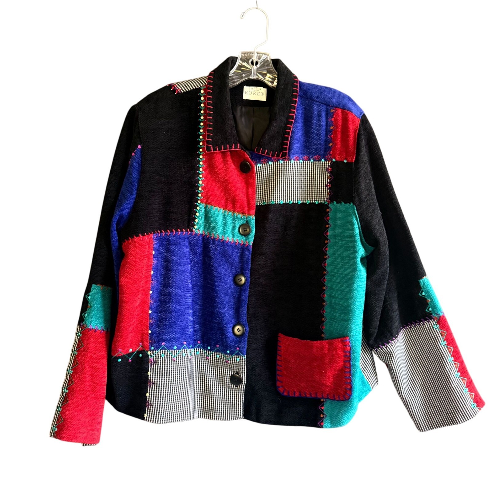 VTG Koret Embroidered Patchwork Gingham Button Fr… - image 2