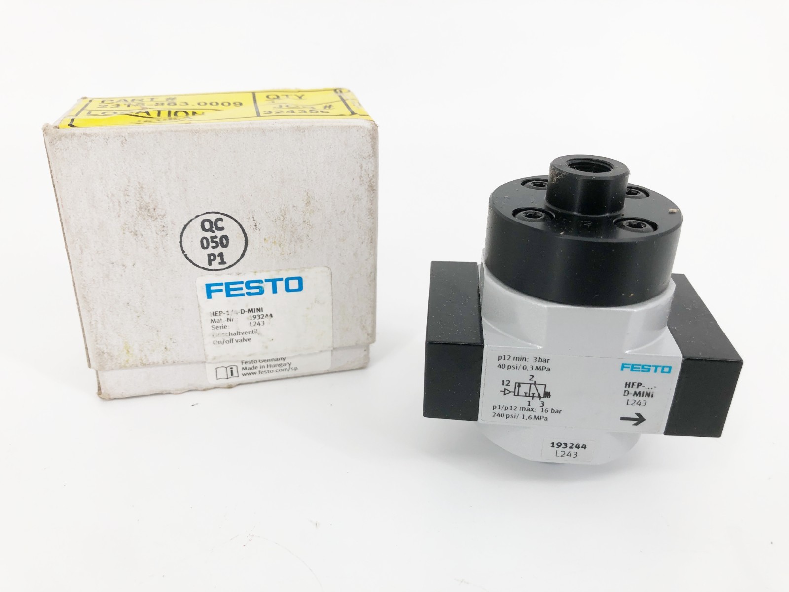 New Festo HEP-1/4-D-MINI On/ Off Valve 193244 6 bar