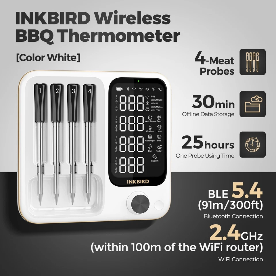 INKBIRD Recargable WIFI Termómetro de Carne INT-14-BW Sonda Cocina Barbacoa Parrilla - Imagen 2 de 4