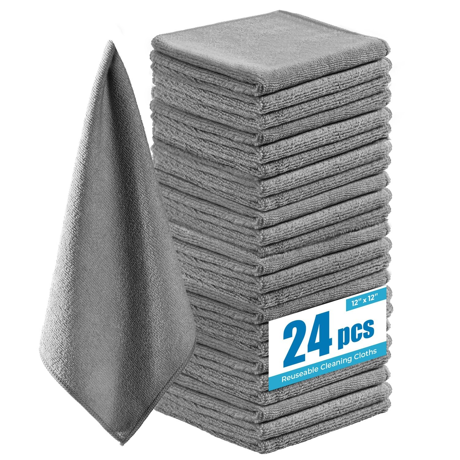 24-Pack Thick Microfiber Cleaning Cloths 12x12 for Kitchen Bath & Dusting