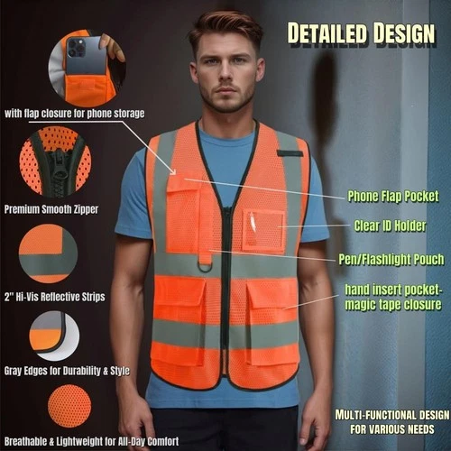 Safety Vest for Road Crew, Hi Vis Reflective High Visibility Strips Outdoor image 2