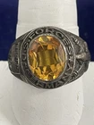 US WW2 Vintage Sterling Silver German Forces Ring Yellow Stone Army Military