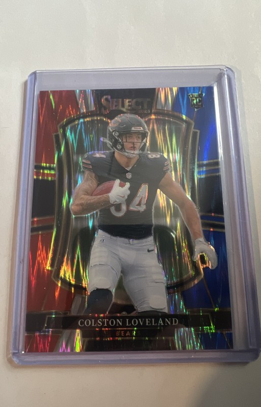 2025 Panini Select Premier Level Colston Loveland #172 Red & Blue Shock Prizm 