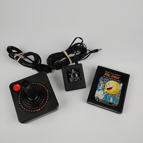 Atari 2600 Console Woody 4-Switch CX-2600 A Bundle Pac-Man Joystick Tested Works