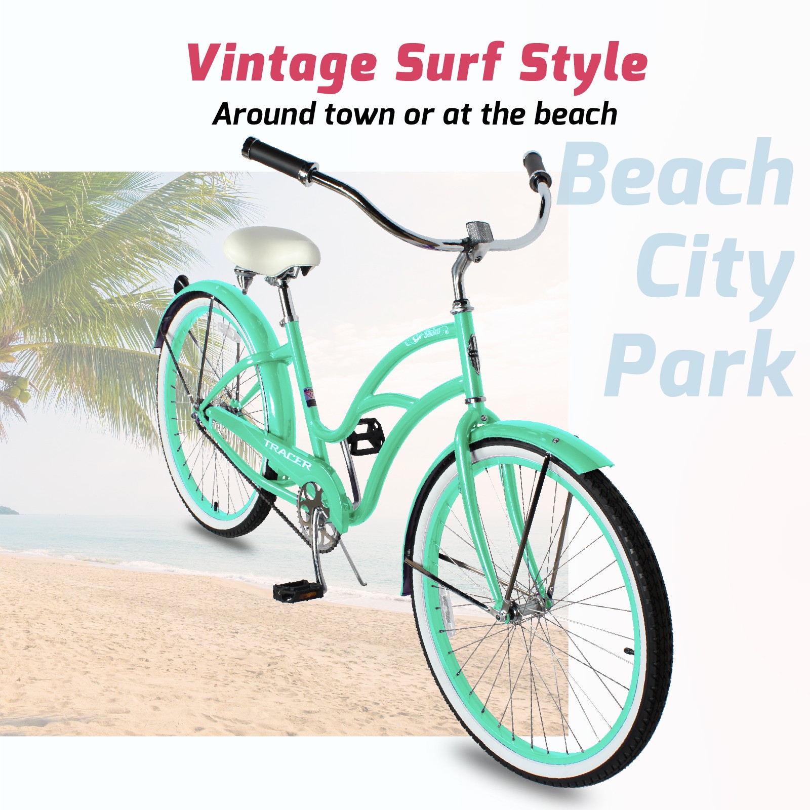 26" Women Beach Cruiser Bike 1 Speed Coaster Brake Ladies City Bicycle Travel