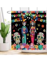 Sugar Skull Floral Shower Curtain Day of the Dead Mexican Gothic New 72x72