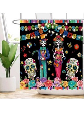 Sugar Skull Floral Shower Curtain Day of the Dead Mexican Gothic New 72x72