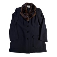 Valentino Miss V Wool Coat L Black Beaver Fur Collar Vintage Italy