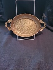 Dekorative Messingschale  mit Blumenmuster,  oval ca. 13 cm x 16 cm